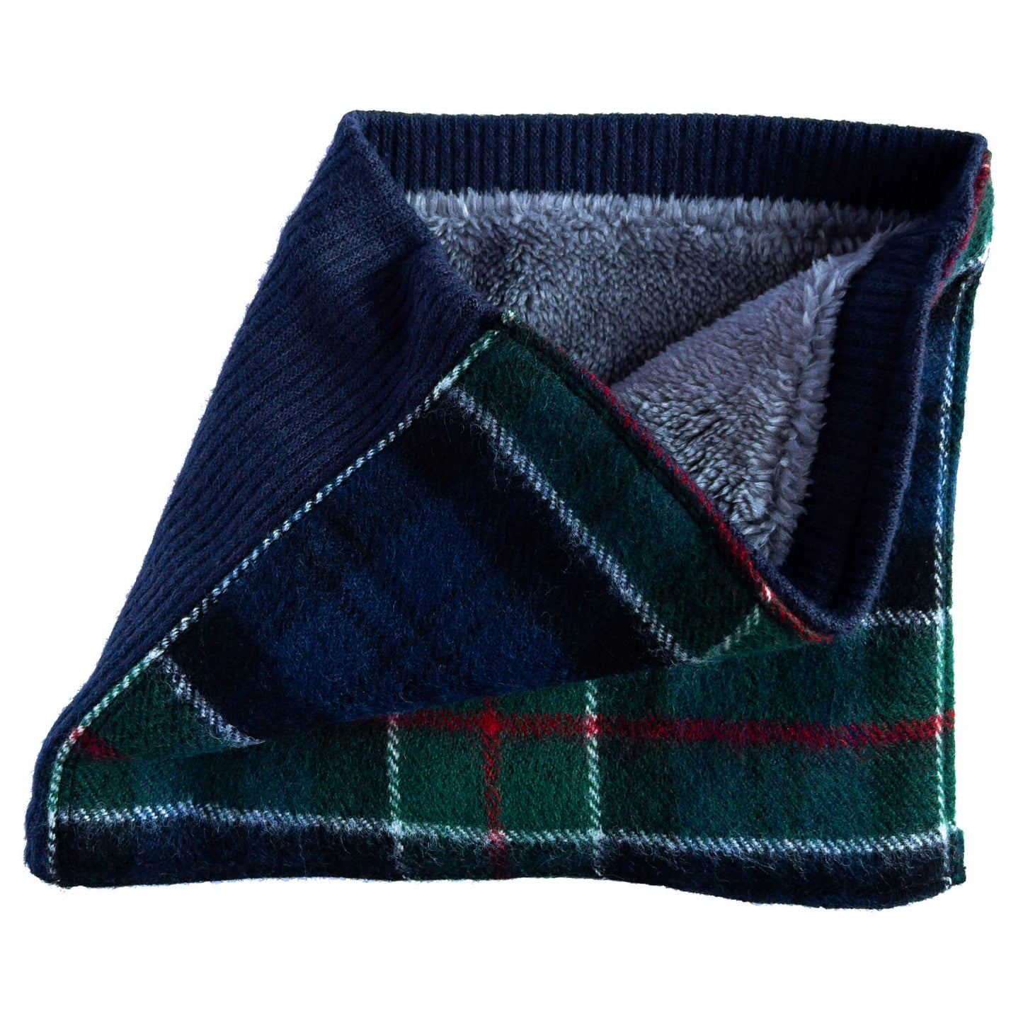 Navy/Green/Red Check Lambs Wool Snood - GoodSnood